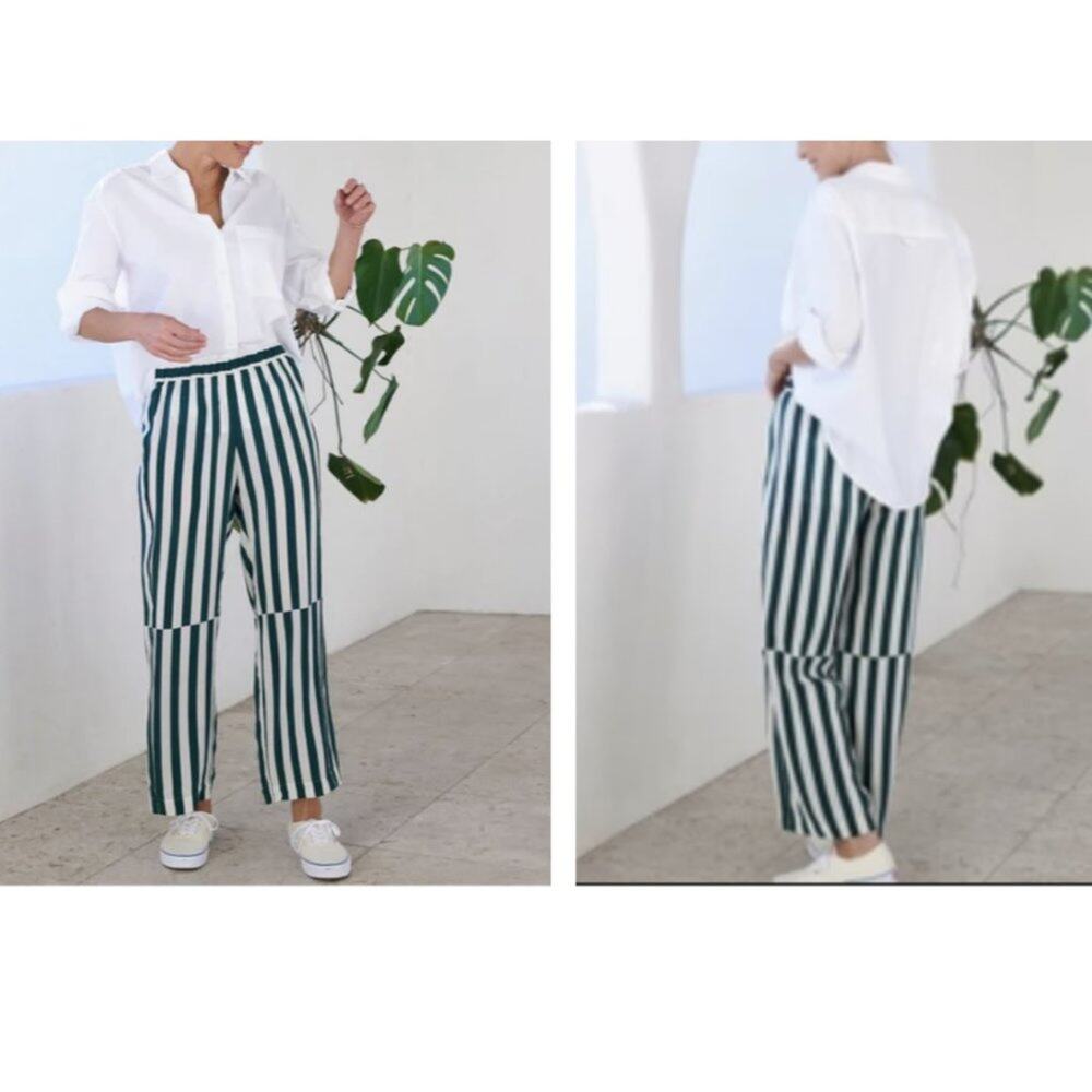 NWOT AYR The Flow State Pant Regatta Green striped high waist silk blend sz M - Picture 6 of 6